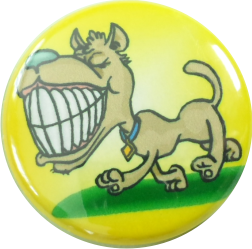 dog button big teeth yellow